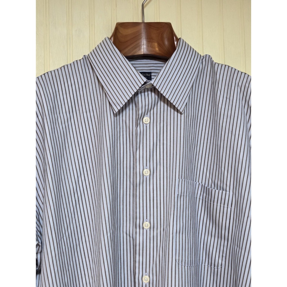 Joseph & Feiss Dress‎ Shirt Mens 17 32/33 Blue Brown Stripe Slim Fit Non Iron